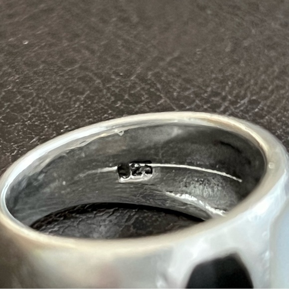 Vintage sterling silver 925 black onyx and mother of pearl ring Size 5.75 - Picture 7 of 10
